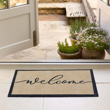 Load image into Gallery viewer, My Welcome Linear- 100% nylon doormat featuring the word 'welcome' against a cream background.