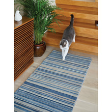 Load image into Gallery viewer, Fine Stripes Blue/Beige Runner - Rug Guru