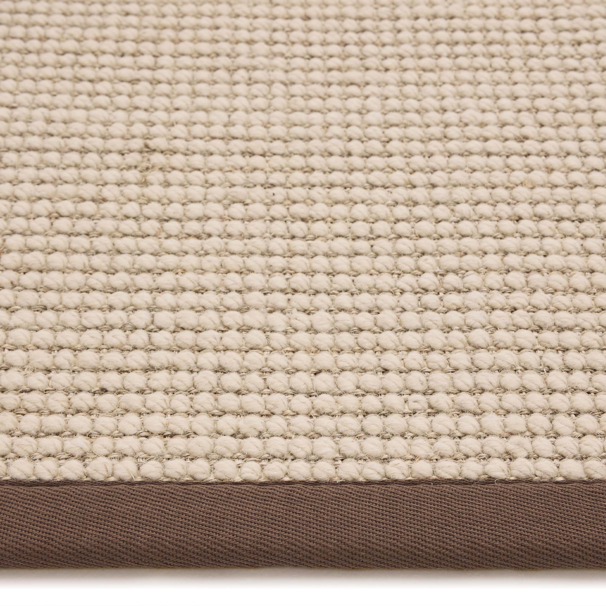 Origins Sisal Boucle with Mocha Border- made from sisal wool blend featuring a brown border.