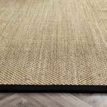 Load image into Gallery viewer, Origins Sisal Light Beige with Black Border- made from 100% sisal featuring a black border.
