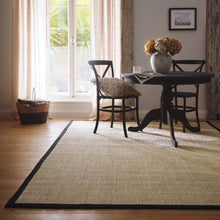 Load image into Gallery viewer, Origins Sisal Light Beige with Black Border- made from 100% sisal featuring a black border.

