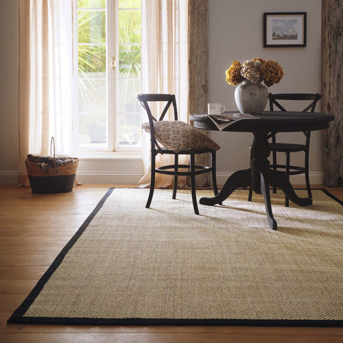 Origins Sisal Light Beige with Black Border- made from 100% sisal featuring a black border.