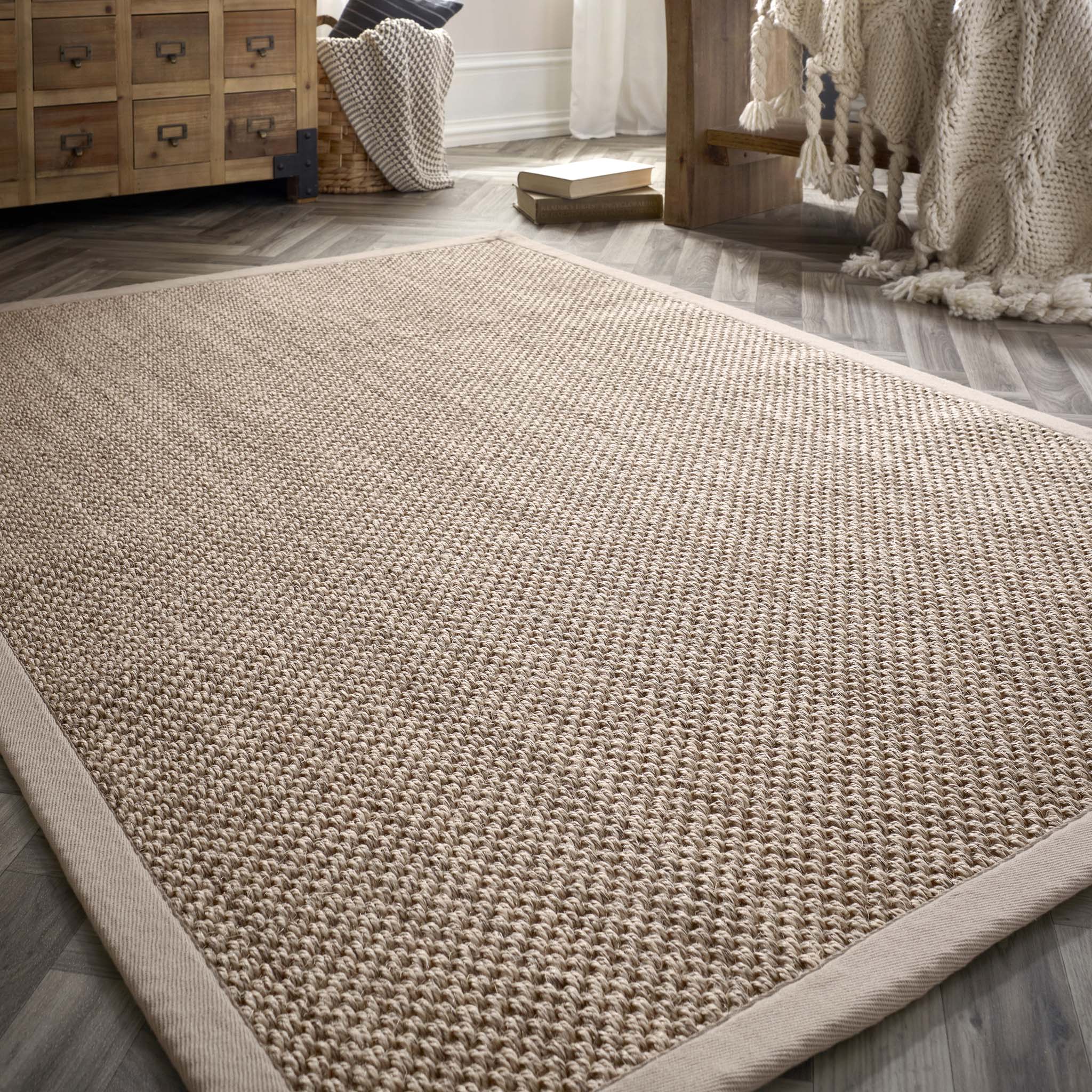 Origins Sisal Light Beige with Sand Border- a 100% sisal natural rug featuring a sand border. 