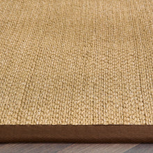 Load image into Gallery viewer, Origins Sisal Warm Natural with Dark Brown Border- a natural rug made from 100% sisal featuring a brown border.
