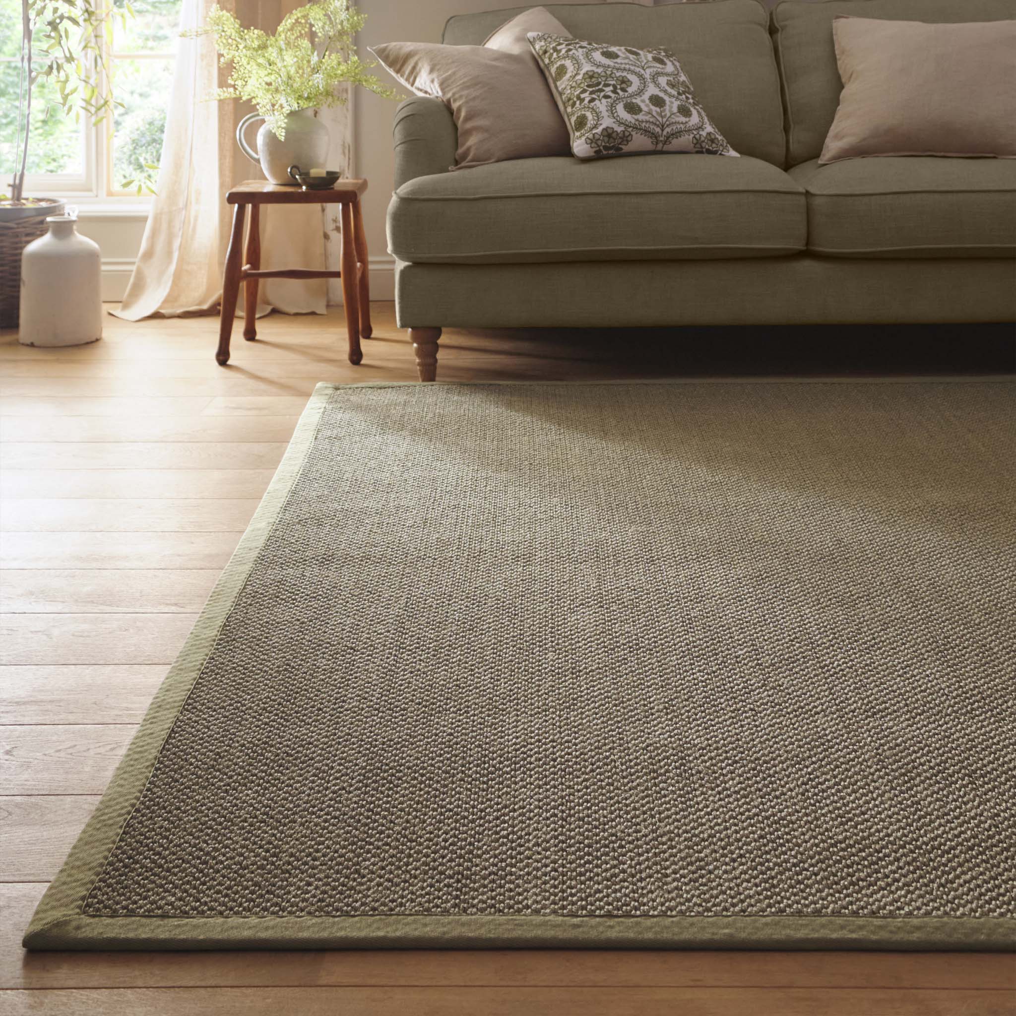 Origins Sisal Sage Green with Sage Green Border- a sage green sisal rug featuring a green border.