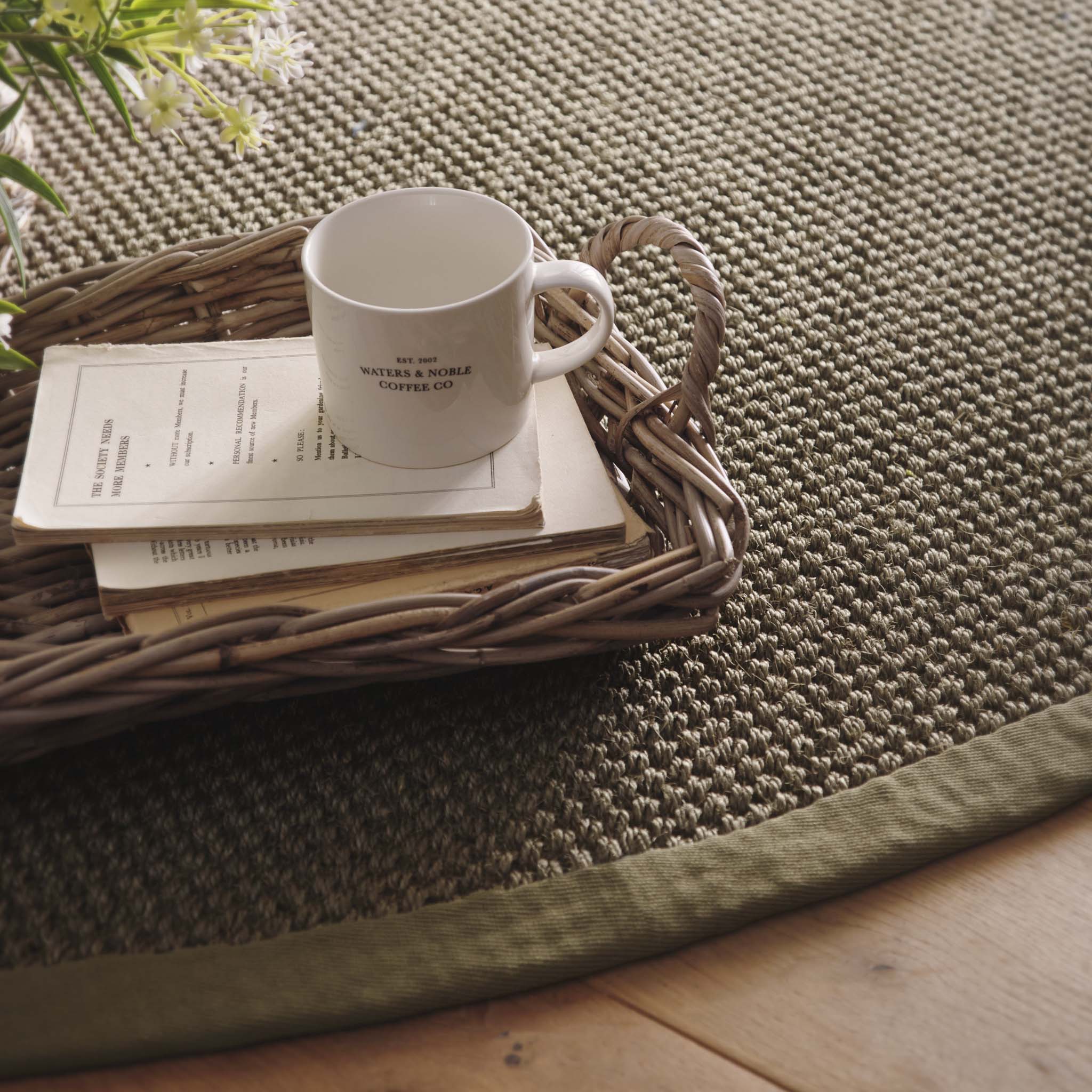 Origins Sisal Sage Green with Sage Green Border- a sage green sisal rug featuring a green border.