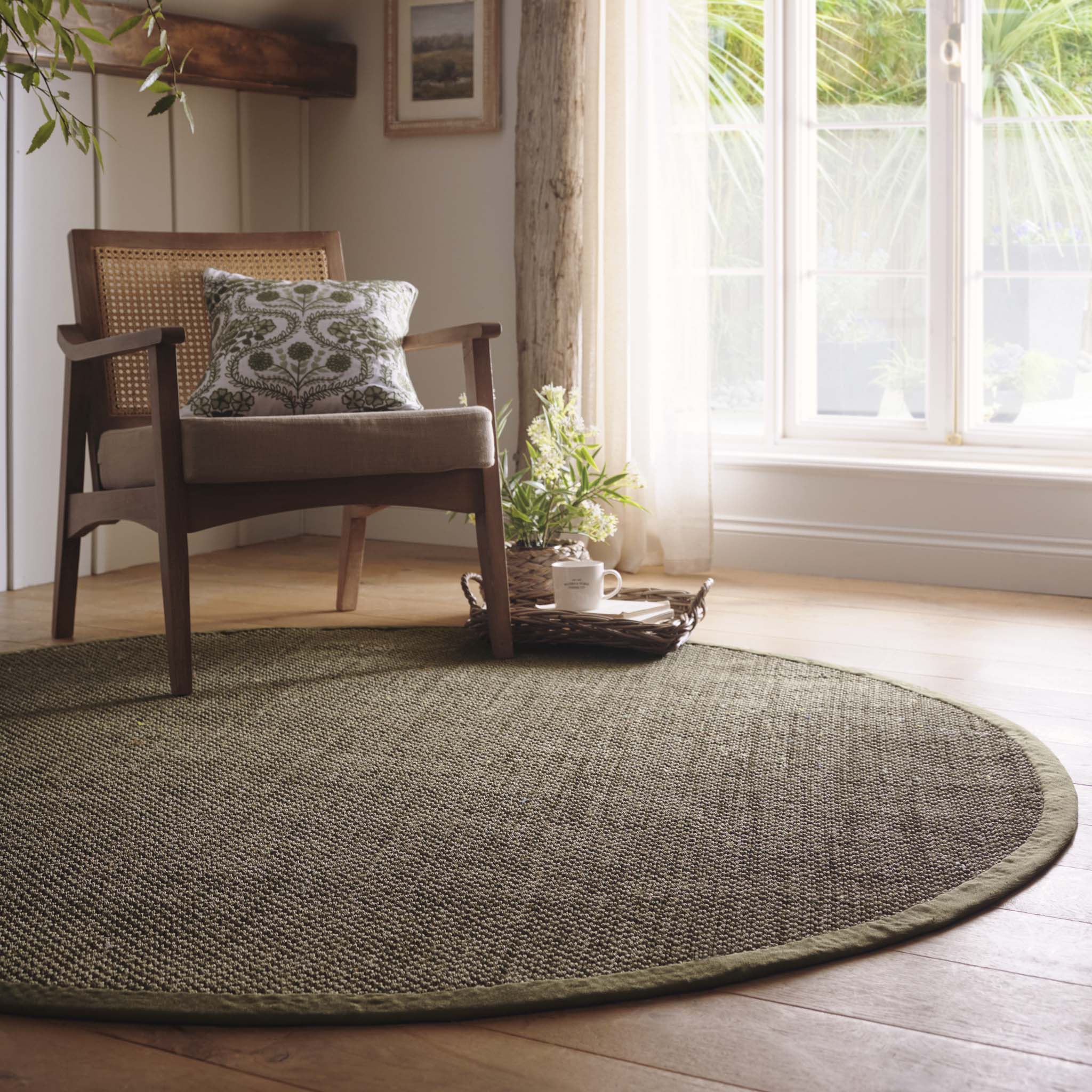 Origins Sisal Sage Green with Sage Green Border- a sage green sisal rug featuring a green border.