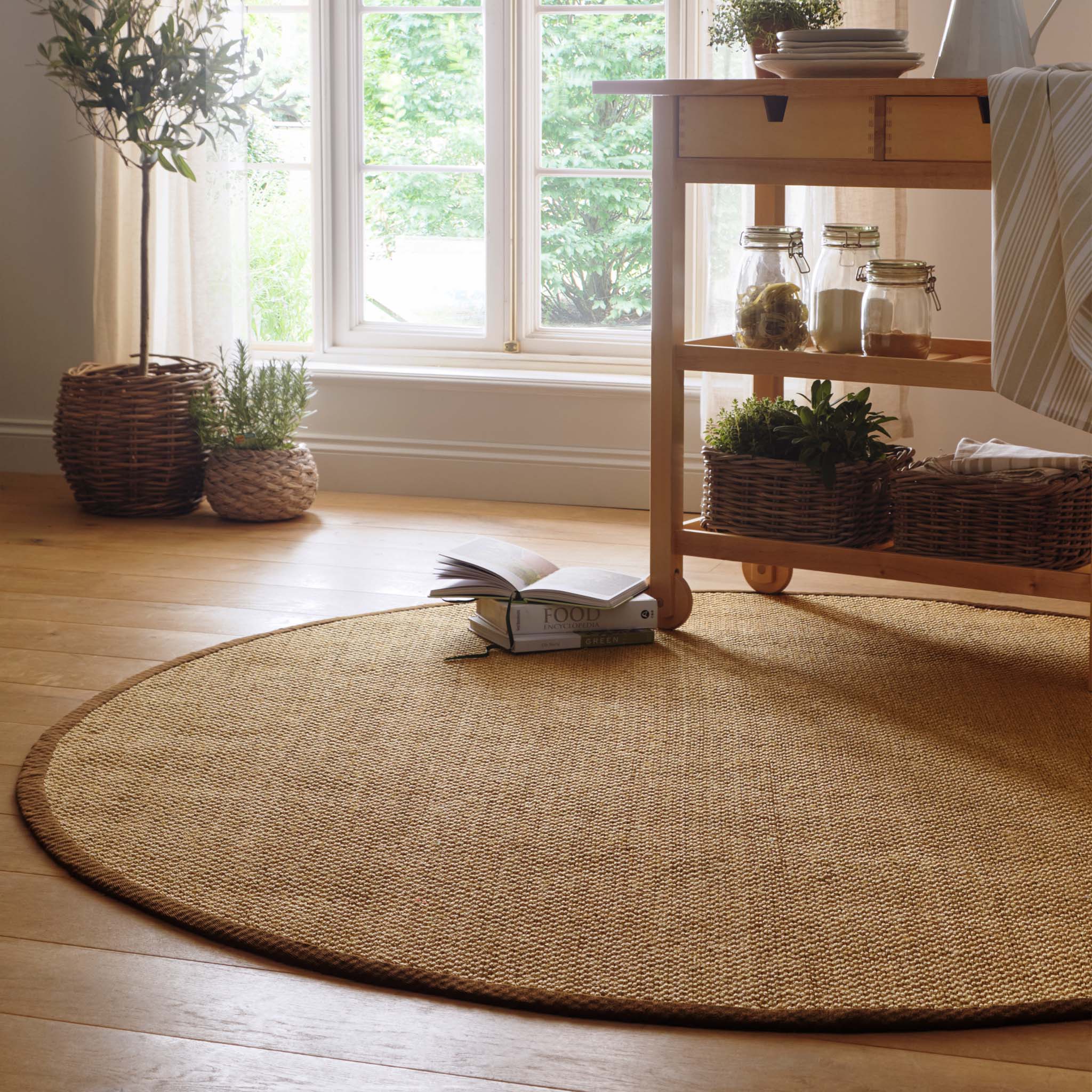Origins Sisal Warm Natural with Dark Brown Border- a natural rug made from 100% sisal featuring a brown border.