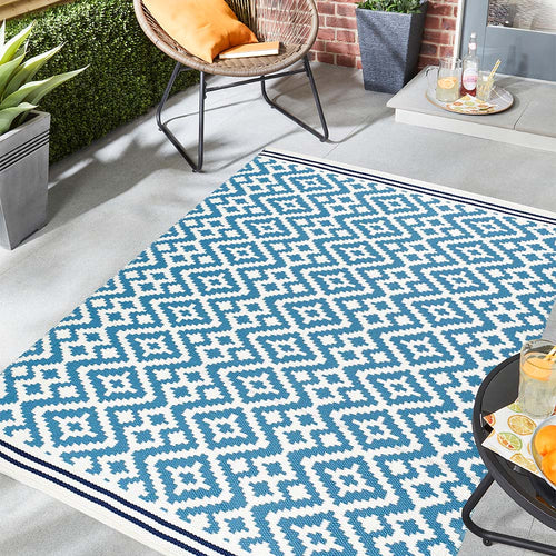 Aztec Washable Rug - Blue/Navy