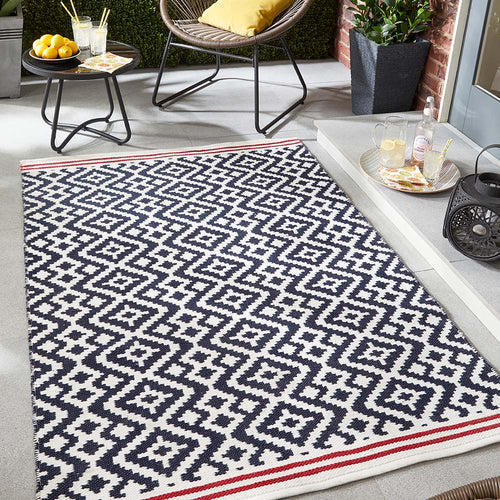 Aztec Washable Rug - Navy/Red