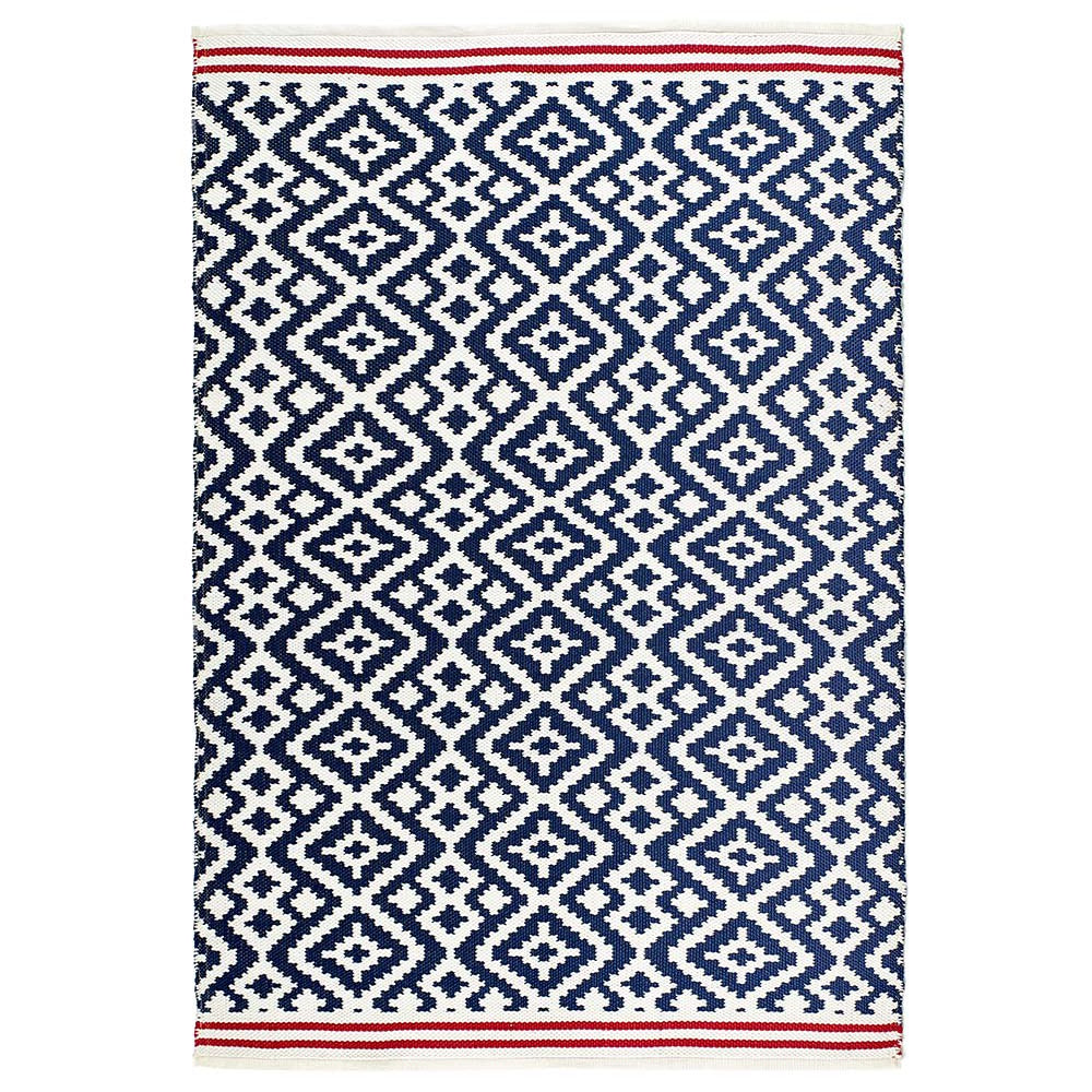 Aztec Washable Rug - Navy/Red