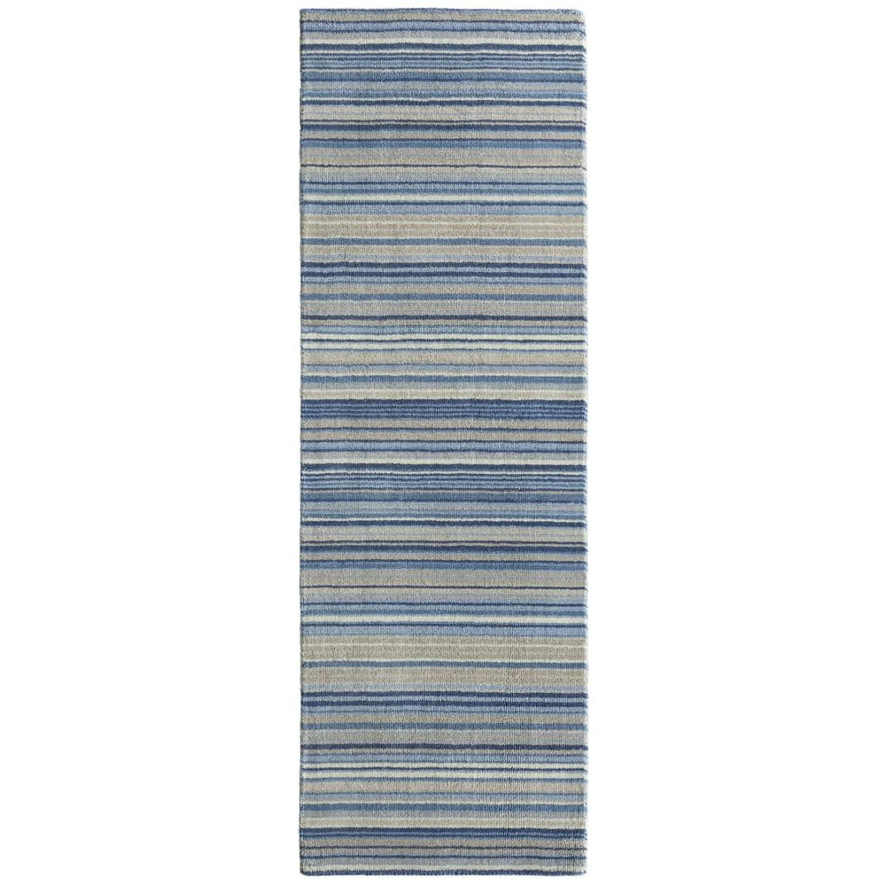 Fine Stripes Blue/Beige Runner - Rug Guru
