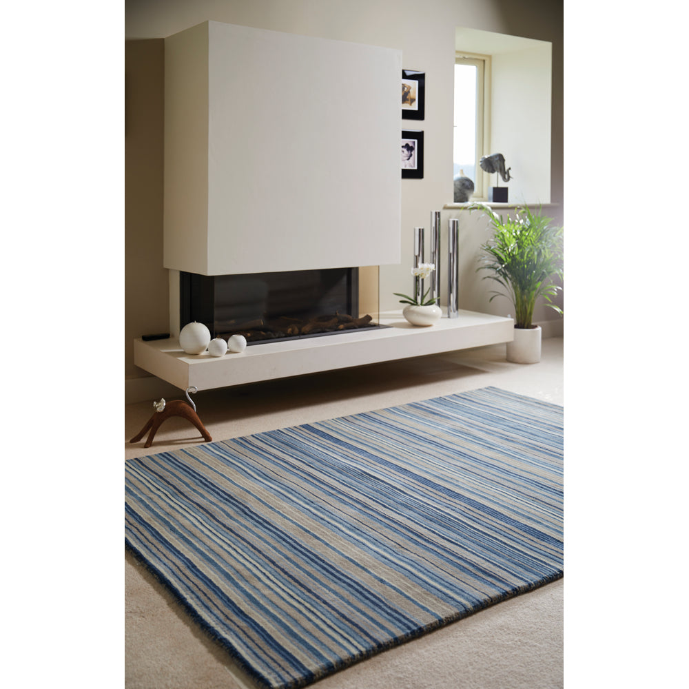 Fine Stripes Blue/Beige Rug - Rug Guru