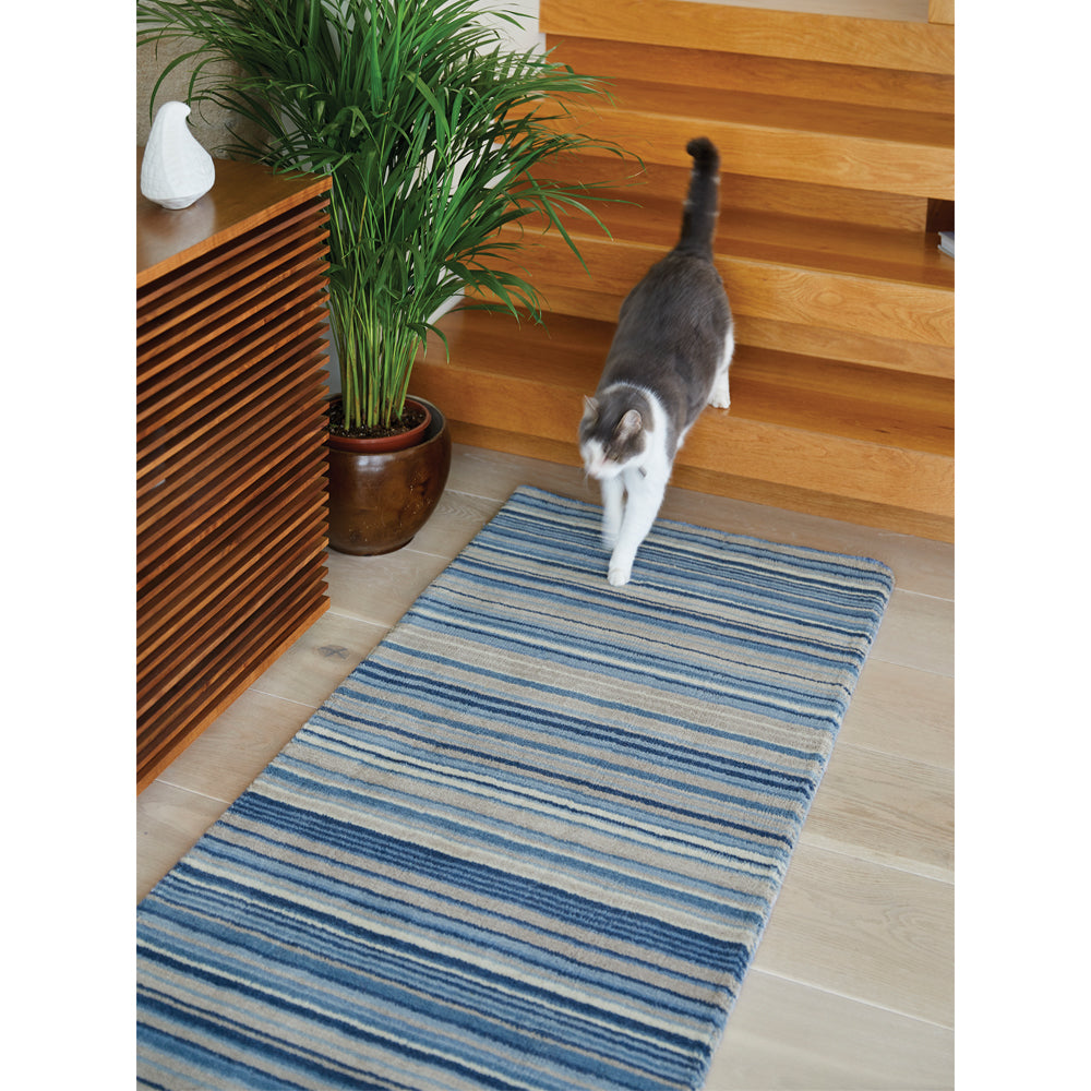 Fine Stripes Blue/Beige Runner - Rug Guru