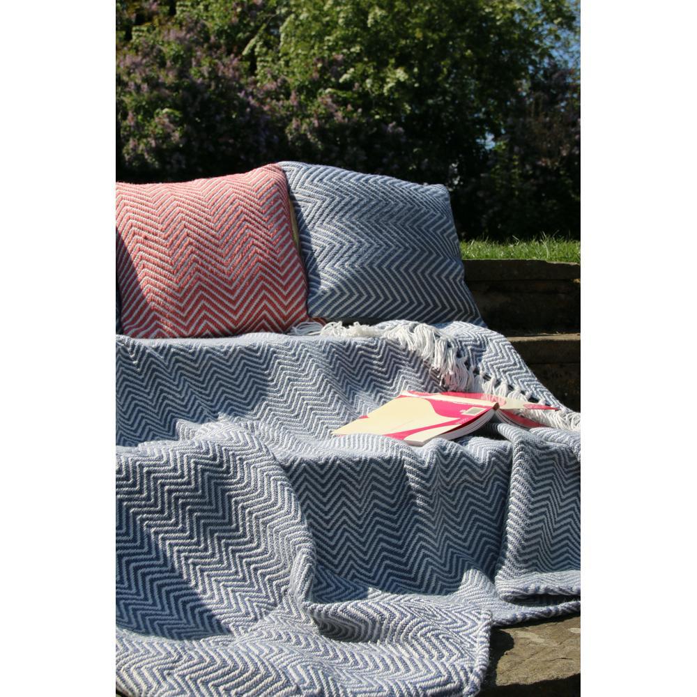 Hug Rug Woven Herringbone Throw Denim Blue