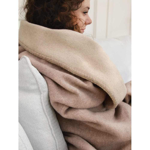 Luxury Wool Throw - Mushroom and Sandstone